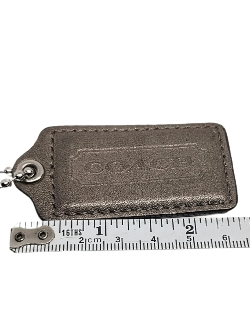 🤎 2.5" Y2K Coach Metallic Bronze Leather Hang Tag Bag Fob Charm Keychain Rare - Picture 5 of 5